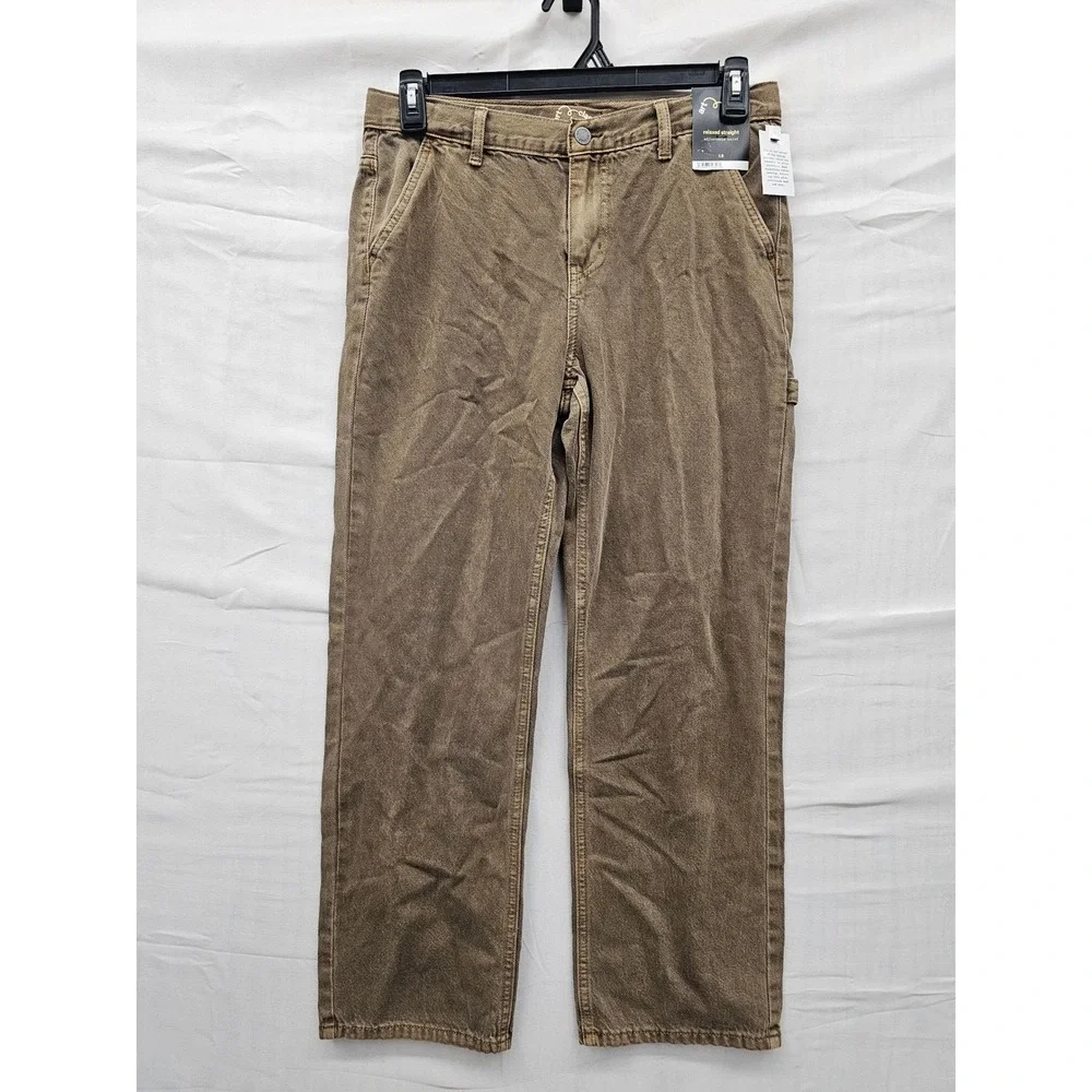 Art Class Boys Relaxed Straight Carpenter Pants Brown Cotton‎ Casual Size 18